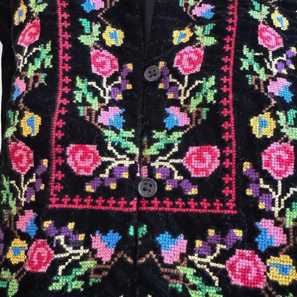 Free People Dress Velvet Cross Stitch Embroidered Long Sleeve Black Multi Sz‎ S - Picture 4 of 10